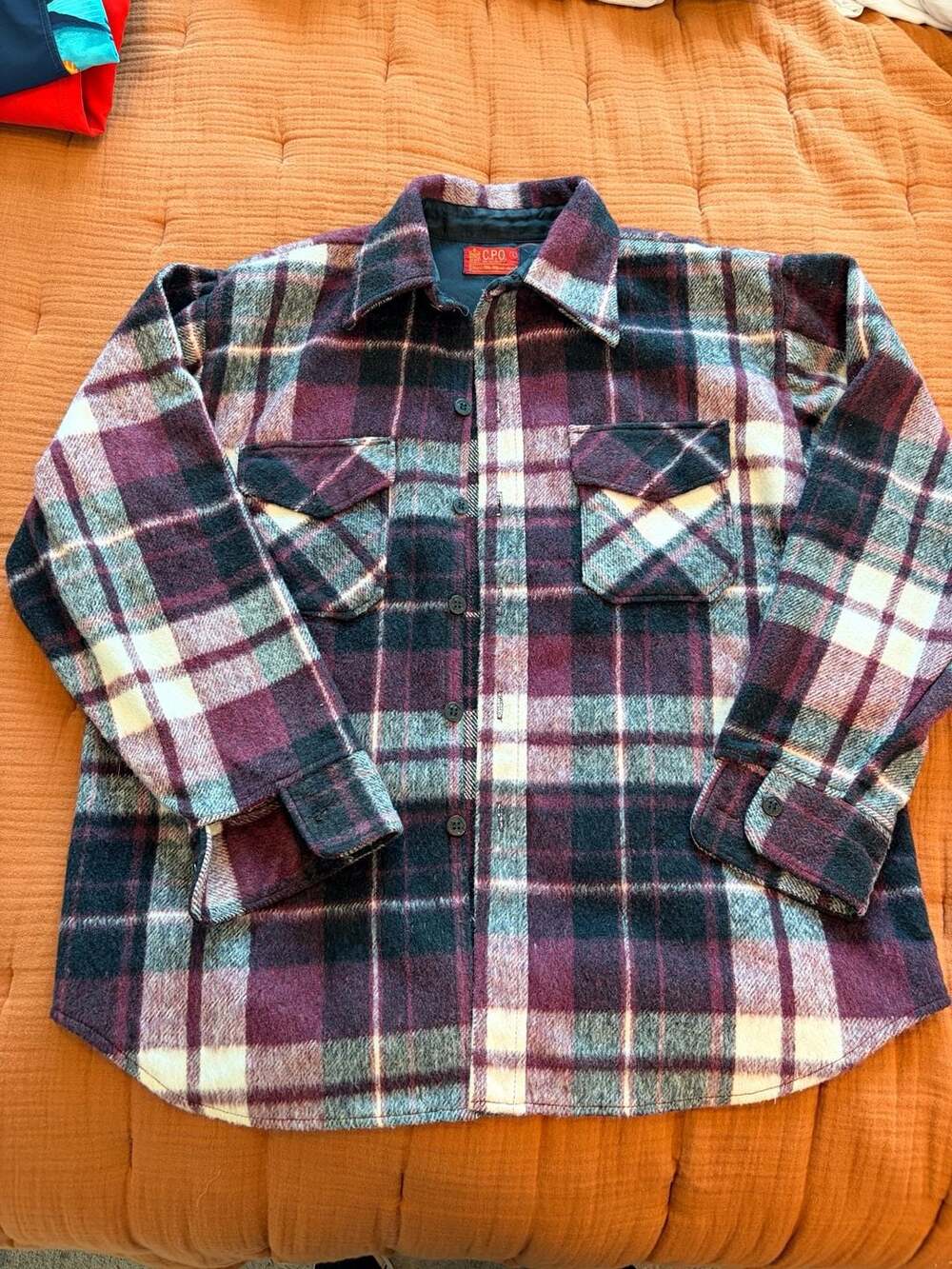 Vintage 1970's Sears C.P.O. Kings Road Shop Plaid Wool Shirt Jacket Large